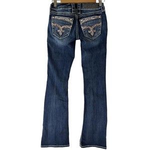 Rock Revival Womens 25x30 Jaylyn BootCut Jean Sequin Pockets Thick Stitch
